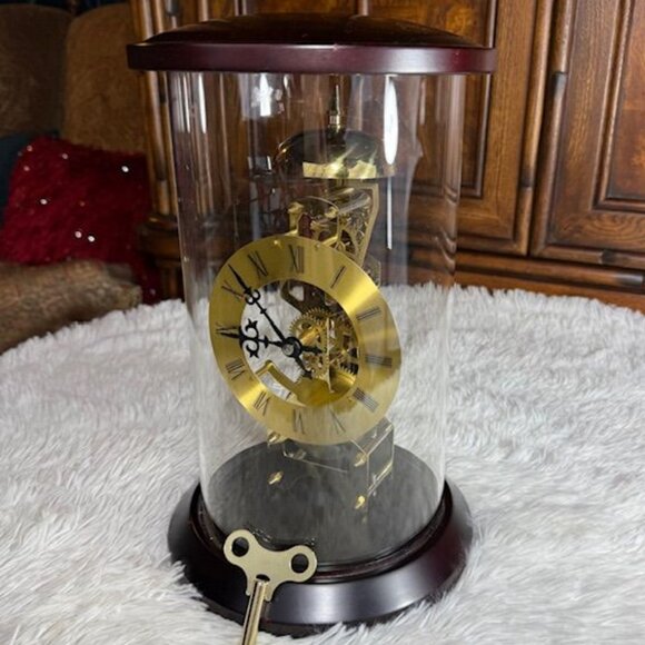 Vintage Wood Glass Brass Turnkey Pendulum Column Clock - Picture 5 of 13